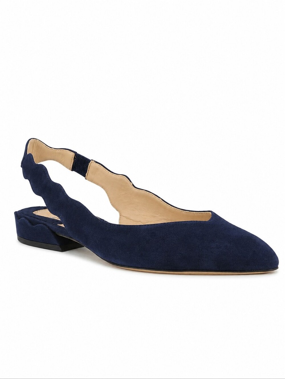 Chloé Laurena Navy Suede Scallop Slingback Flats EU 38.5 Pointed Toe Ballet Shoe